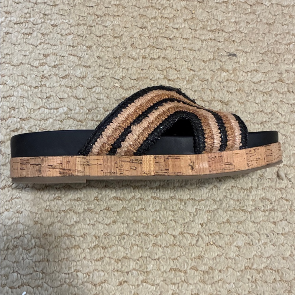 Marc Fisher Black and Tan Woven Sandals